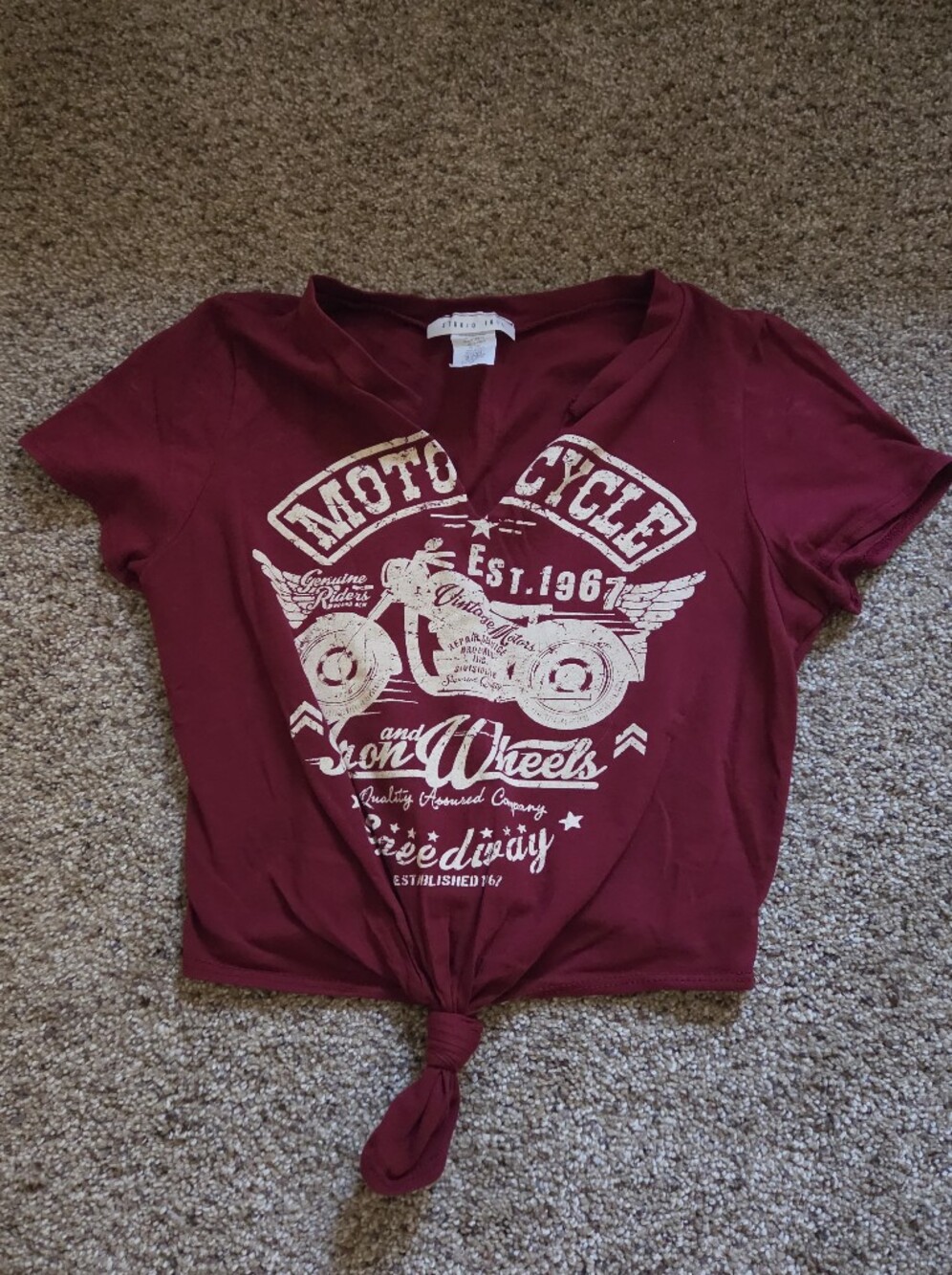 Maroon Motorcycle Graphic Tee with White Print